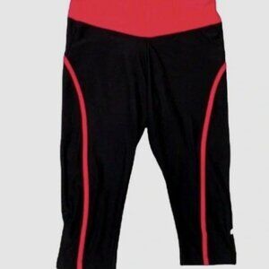 Marika Tek Cropped Workout Yoga Legging Pants - Black/Pink, Sz L Poly/Spandex